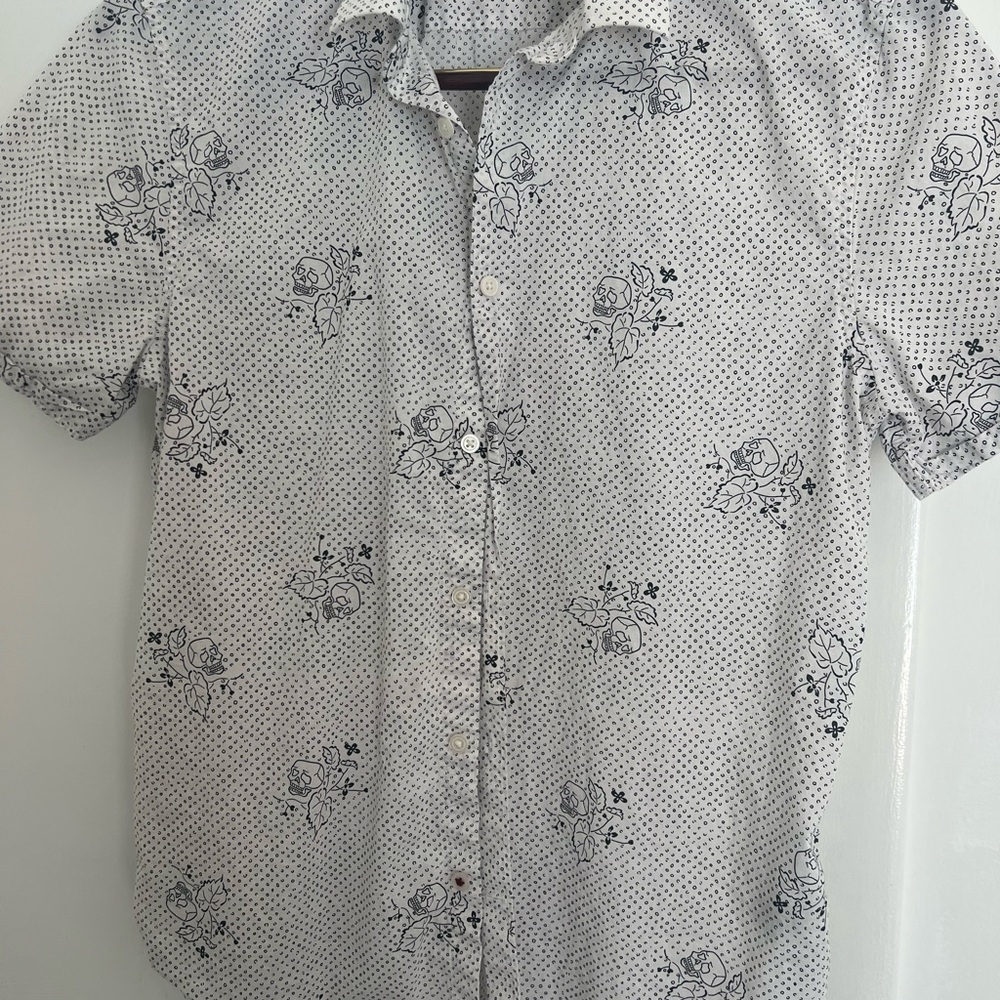 John Varvatos White and Black Floral Shirt